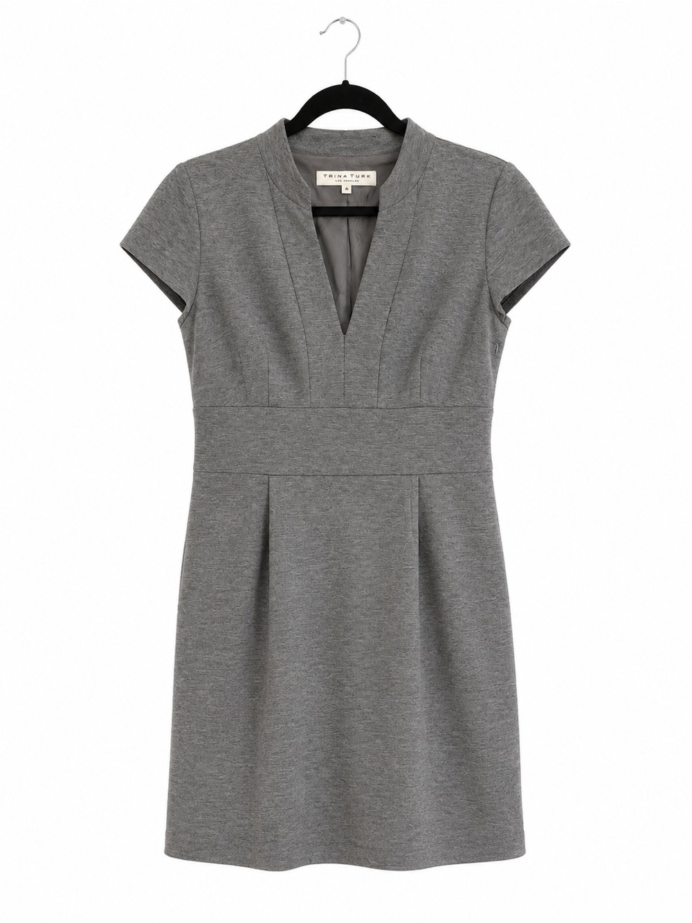 Trina Turk Gray V-Neck Cap Sleeve Sheath Dress